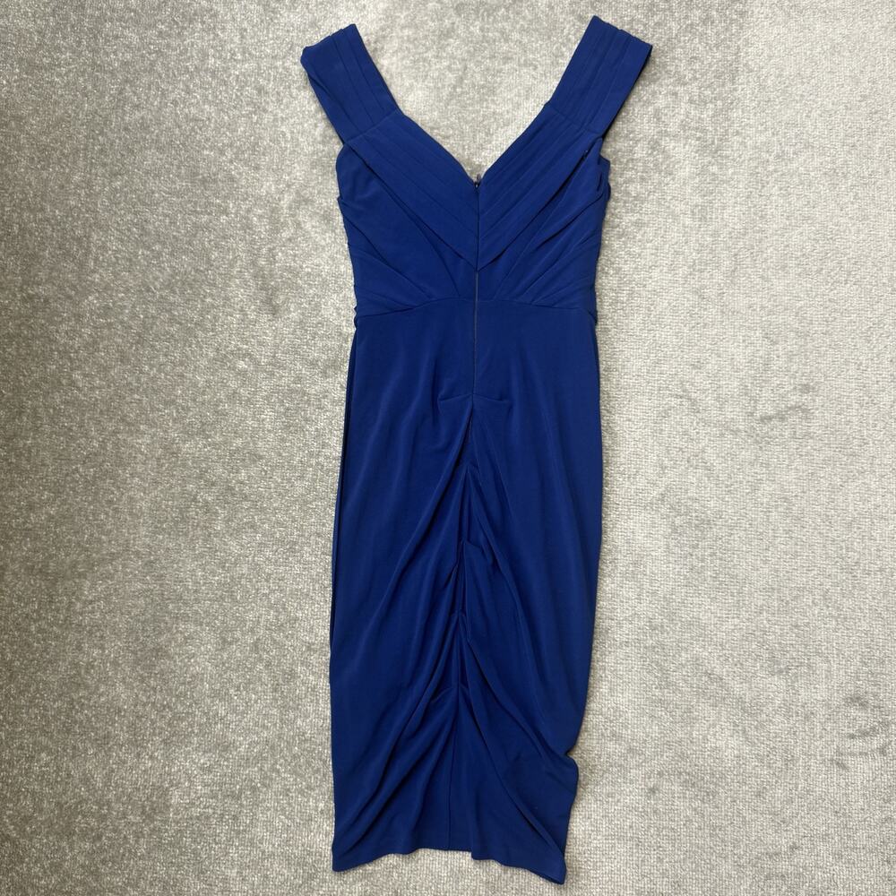 Nicole Miller Dress Womens 4 Blue Sleeveless V Neck Pleated Ruched Cocktail USA - Picture 9 of 11